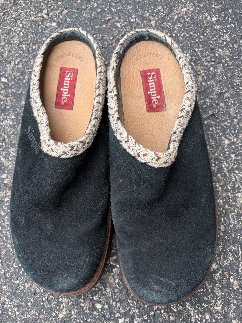 Simple Black Suede Slip-On Clog with Braided Trim
